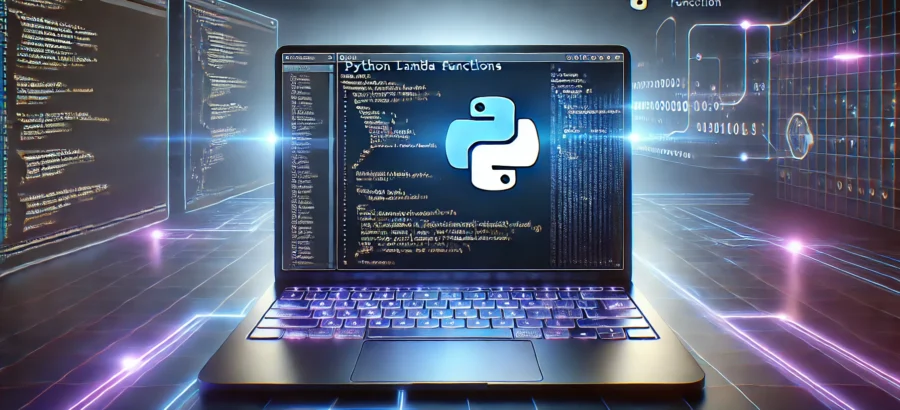 DALL·E 2025 02 25 15.32.27 A Wide Digital Illustration Representing Python Lambda Functions For A Web Article Banner. The Image Features A Modern Laptop Screen Displaying A Pyth