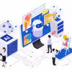 Ai Powered Content Creation Isometric Composition With Human Characters Cute Robot Generating Art Computer Screen 3d Vector Illustration 1284 82522