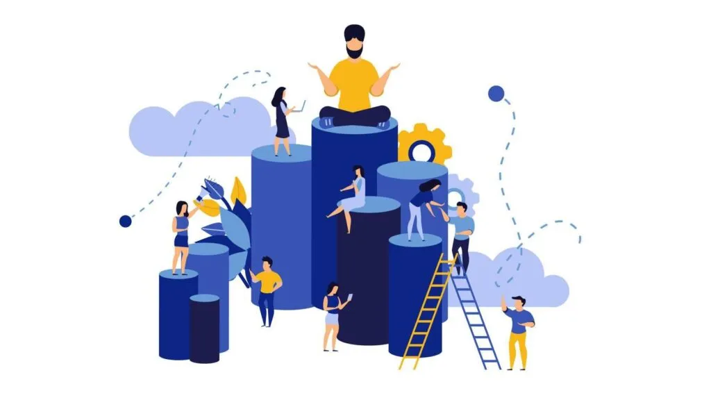 Employee Empower Bravery Building Business Concept Illustration Ahead Help Achievement Career Motivation People Leader Work Company Challenge Benefit Character Development Work Success Vector